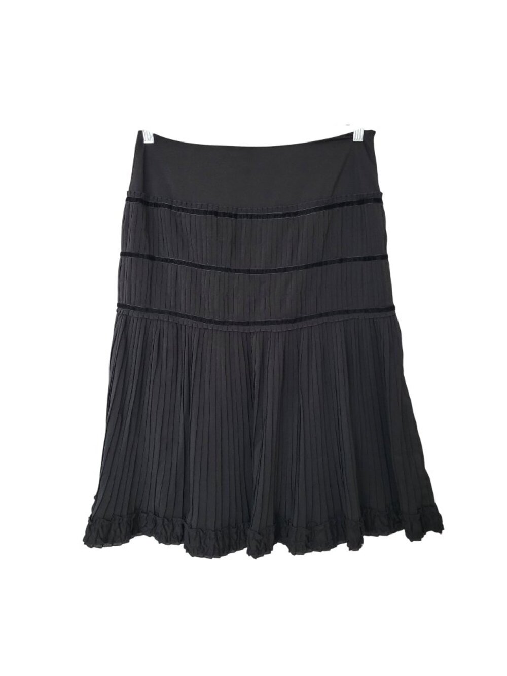 Mosaic New York Paris Pleated Midi Skirt Womens Size M Black Velvet Trim Party